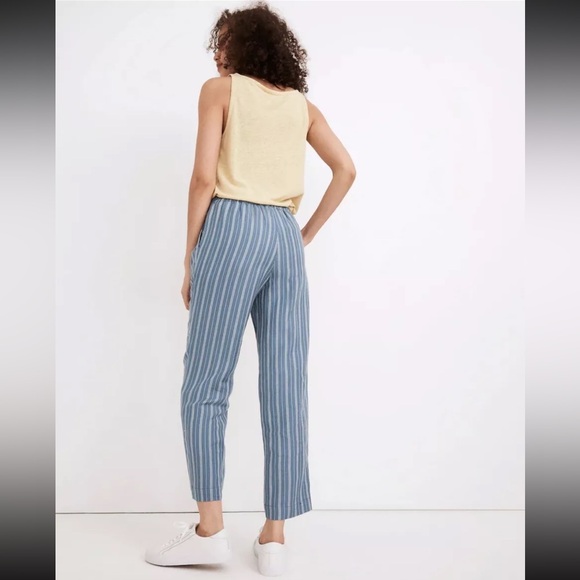 Madewell Striped Linen Blend Track Trouser Pants Pleated Blue Size Medium - Picture 2 of 10